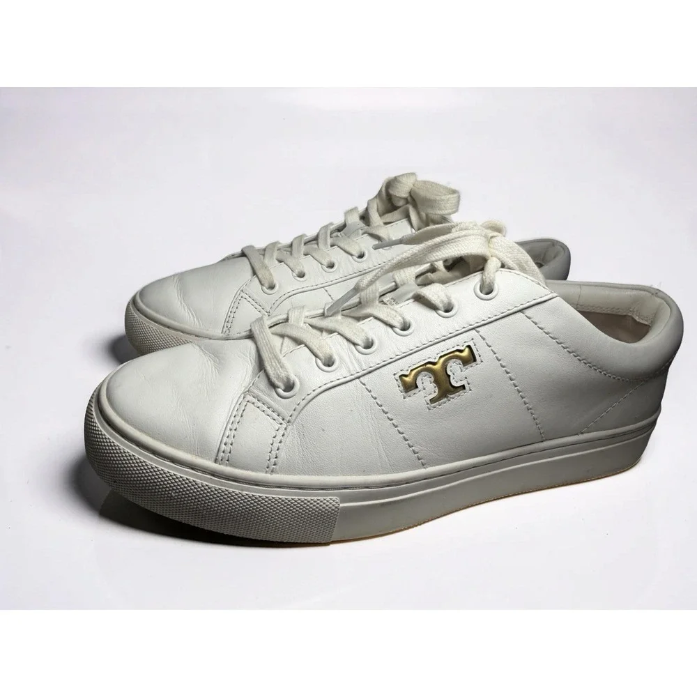 Tory Burch Women's Amalia Sneaker White Calf Leather Shoes Sneakers Sz 8.5